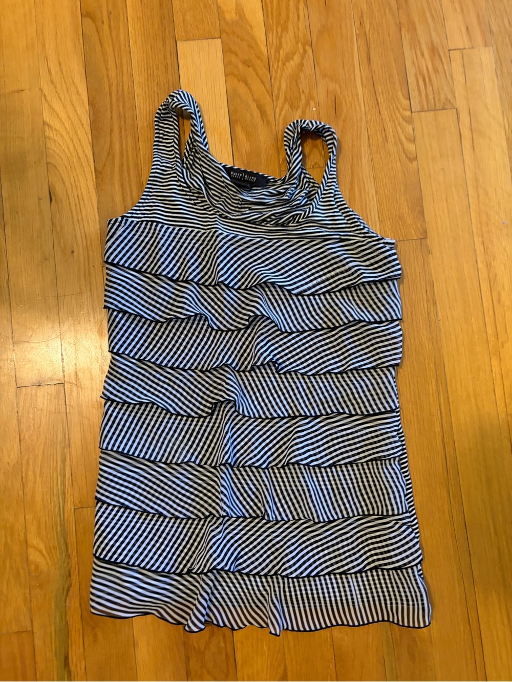White House Black Market Black & White Striped Ruffle Tank